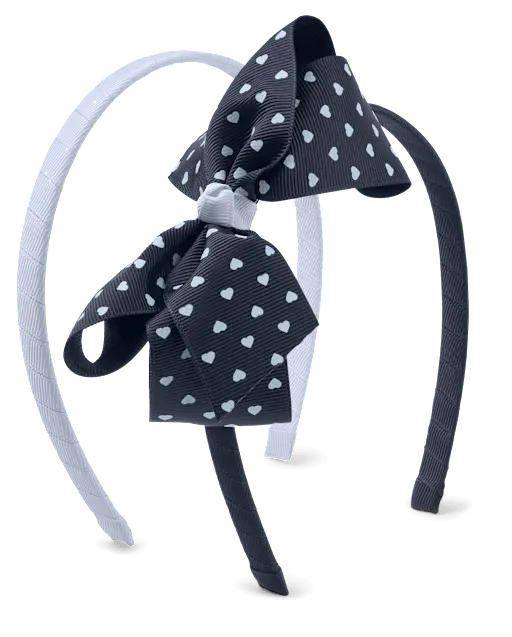 Girls Bow Heart Headband 2-Pack - Uniform