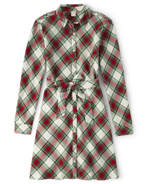 Womens Matching Family Plaid Shirt Dress - Family Celebrations