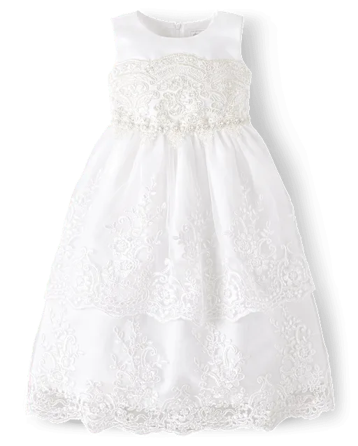 Girls Lace Applique Tiered Dress - Special Occasions