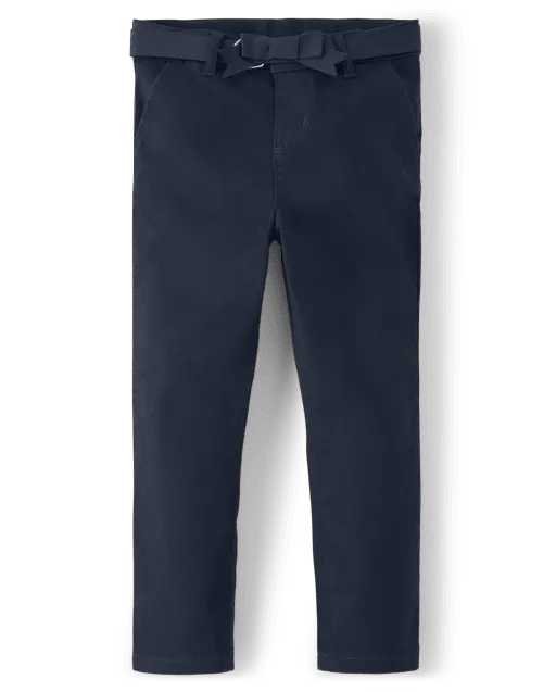 Girls Wrinkle-Resistant Belted Chino Pants - Uniform