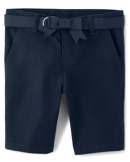 Girls Bow Belted Chino Shorts - Uniform