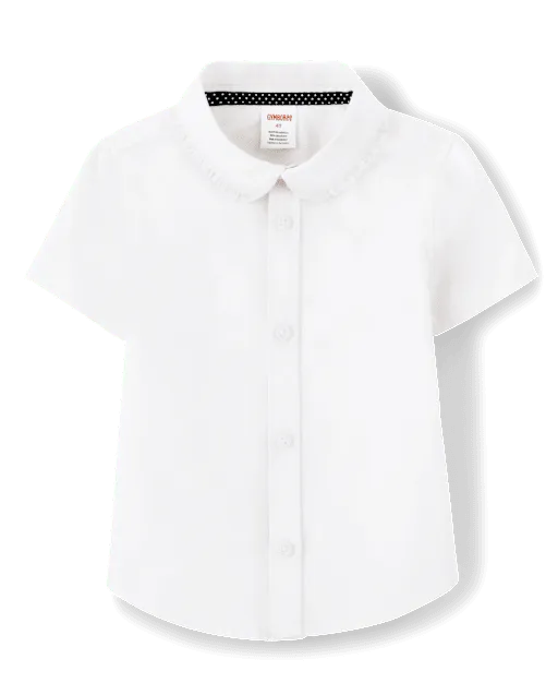 Girls Wrinkle-Resistant Ruffle Poplin Button Up Shirt - Uniform