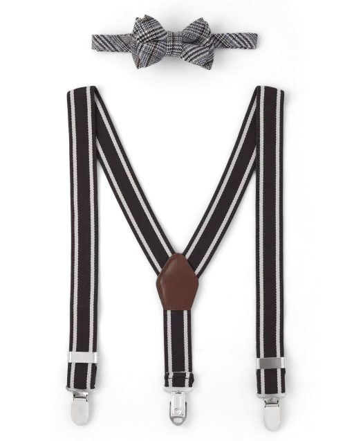 Boys Plaid Bow Tie And Suspenders Set - Winter Wonderland