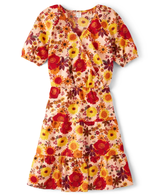 Womens Mommy And Me Floral Flannel Tiered Dress - Happy Harvest