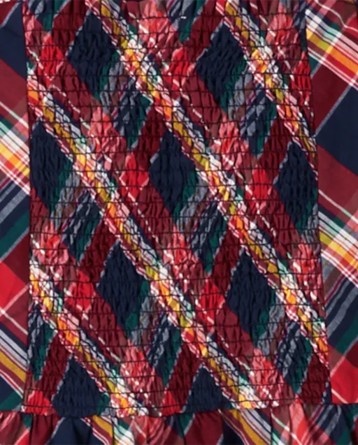 Womens Matching Family Plaid Poplin Tiered Dress - Apple Orchard
