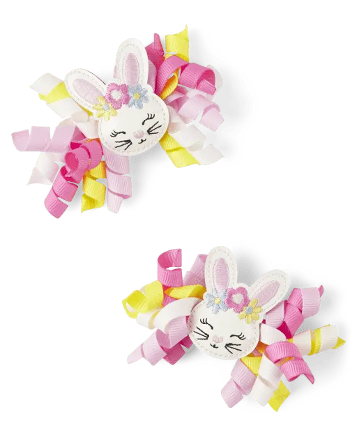 Girls Bunny Curly Hair Clips 2-Pack - Spring Celebrations