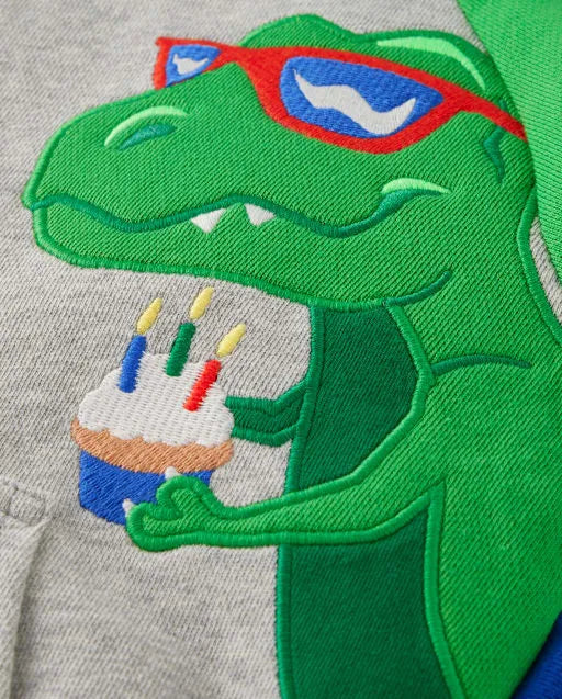 Boys Embroidered Dino Fleece Hoodie - Birthday Boutique
