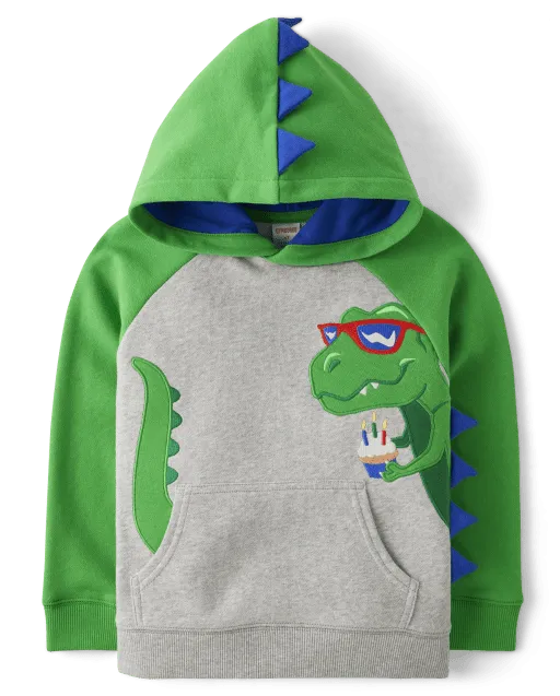 Boys Embroidered Dino Fleece Hoodie - Birthday Boutique