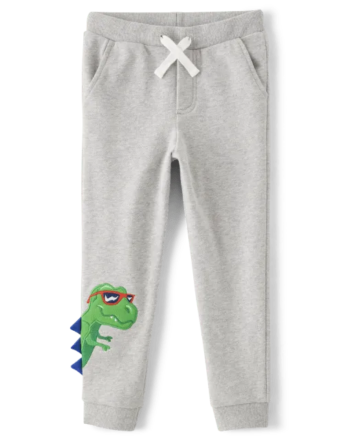 Boys Embroidered Dino Fleece Jogger Pants - Birthday Boutique
