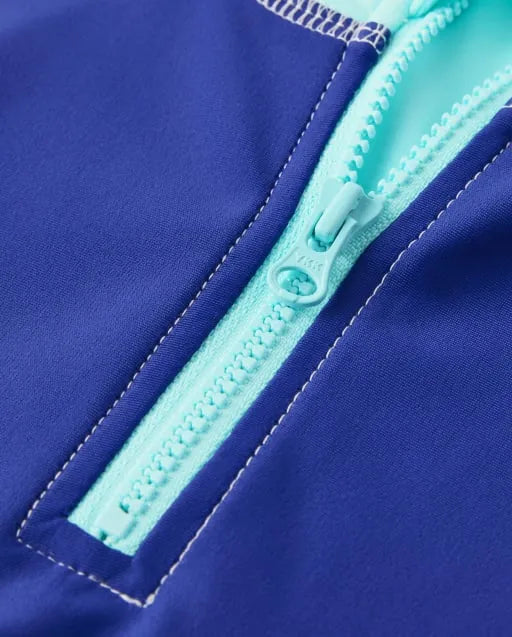 Boys Striped Zip Rashguard - Swim