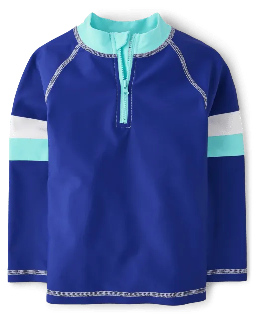 Boys Striped Zip Rashguard - Swim