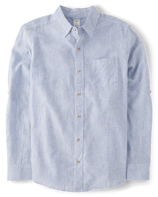 Mens Dad And Me Striped Linen-Blend Button Up Shirt