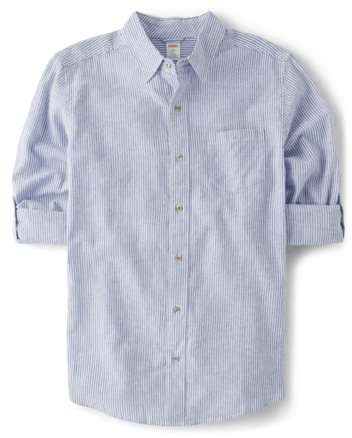 Mens Dad And Me Striped Linen-Blend Button Up Shirt