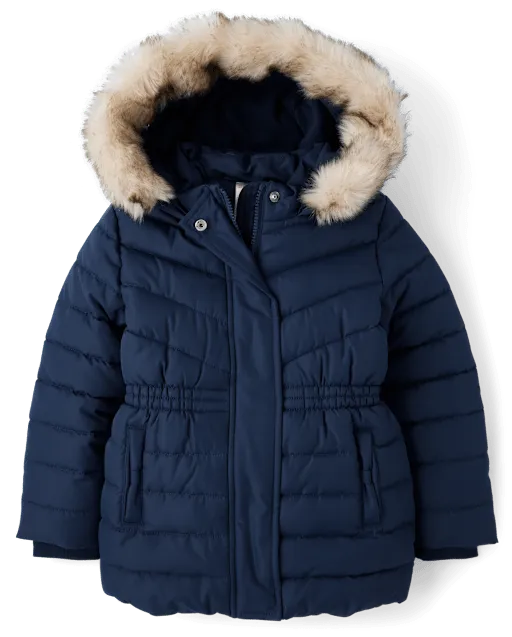 Girls Long Puffer Jacket - Little Essentials