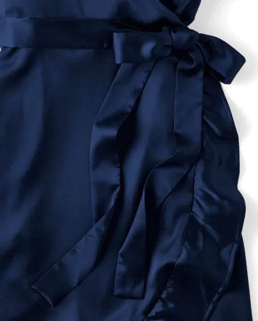Womens Mommy And Me Ruffle Wrap Dress - Royal Christmas