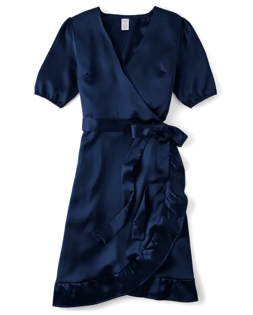 Womens Mommy And Me Ruffle Wrap Dress - Royal Christmas