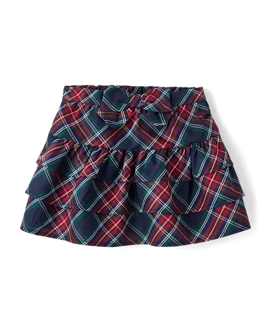 Girls Plaid Tiered Skirt - Royal Christmas