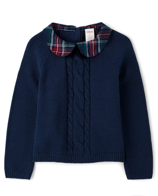 Girls Bow Cable Knit Sweater - Royal Christmas