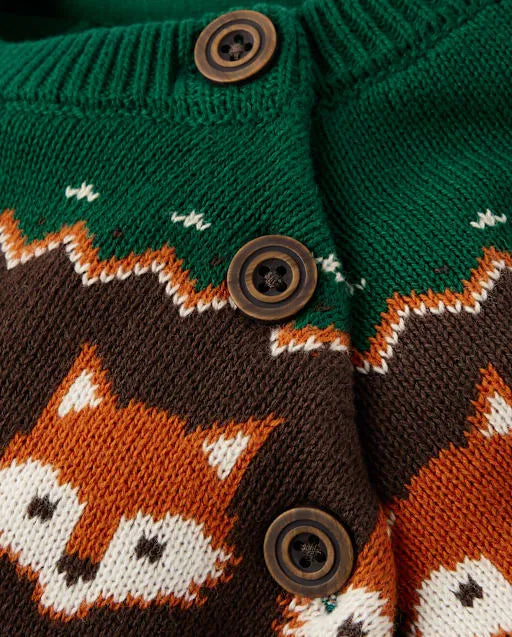 Boys Fox Fairisle Button Sweater - Autumn Adventures