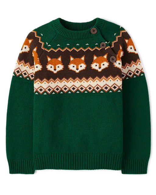 Boys Fox Fairisle Button Sweater - Autumn Adventures