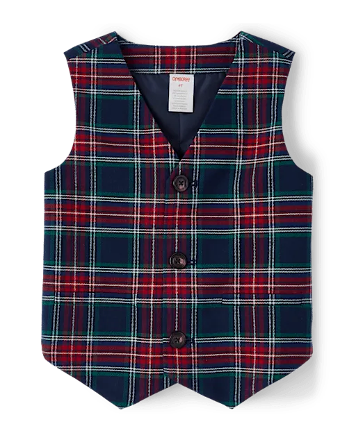 Boys Plaid Suit Vest - Royal Christmas