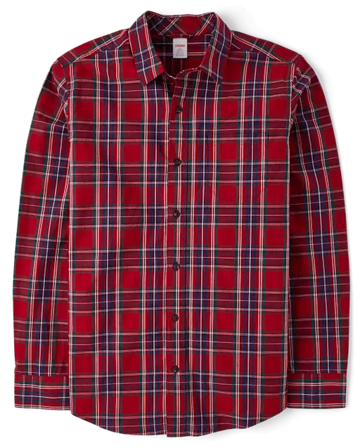 Mens Matching Family Plaid Poplin Button Up Shirt - All Dressed Up
