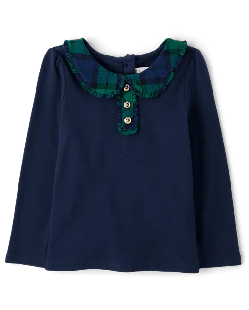Girls Plaid Collar Top - Holiday Express
