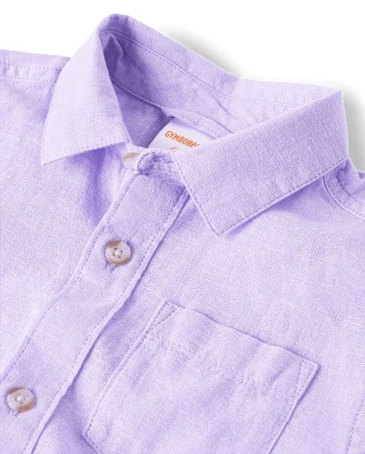 Kids Linen-Blend Button Up Shirt
