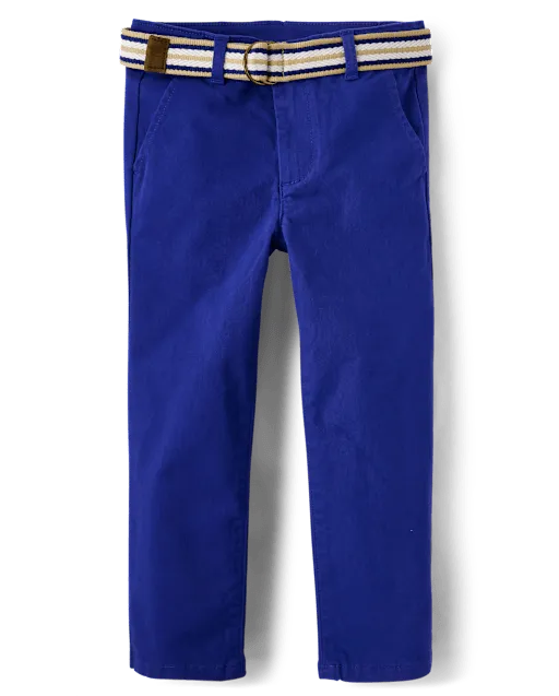 Boys Belted Chino Pants - Blue Belle