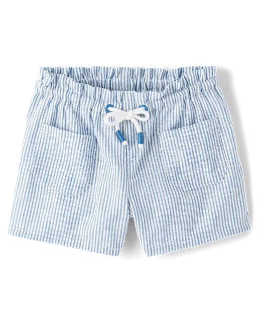 Girls Striped Linen-Blend Pull On Shorts