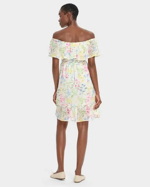 Womens Mommy And Me Floral Ruffle Off Shoulder Dress - Garden Party