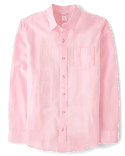 Mens Dad And Me Linen-Blend Button Up Shirt