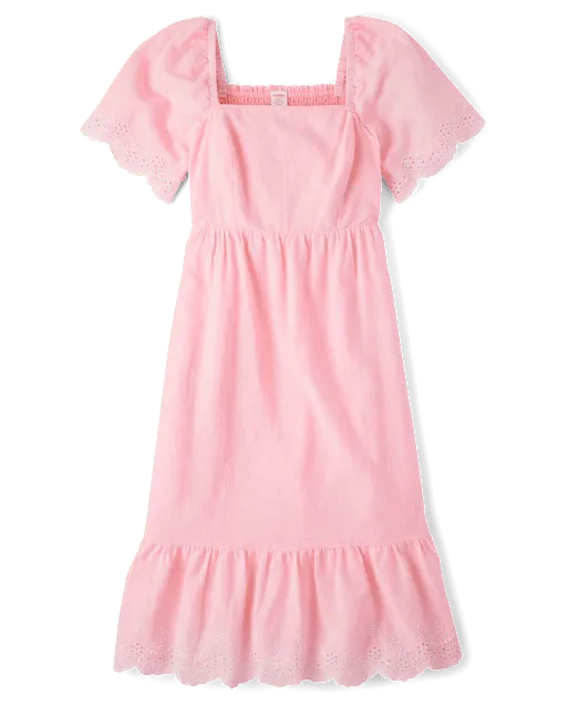 Womens Mommy And Me Eyelet Linen-Blend Tiered Dress