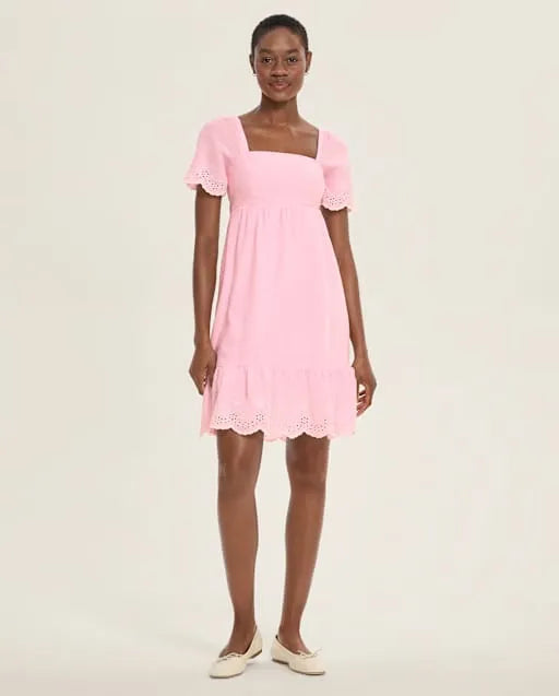Womens Mommy And Me Eyelet Linen-Blend Tiered Dress