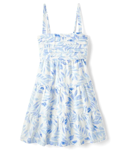 Womens Mommy And Me Palm Linen-Blend Tiered Dress