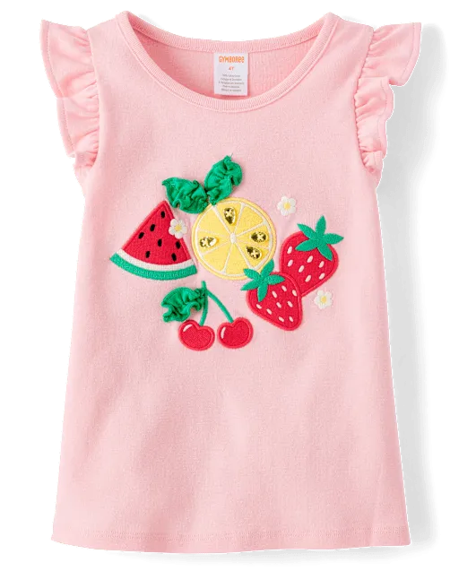 Girls Embroidered Graphic Ruffle Top - Little Essentials