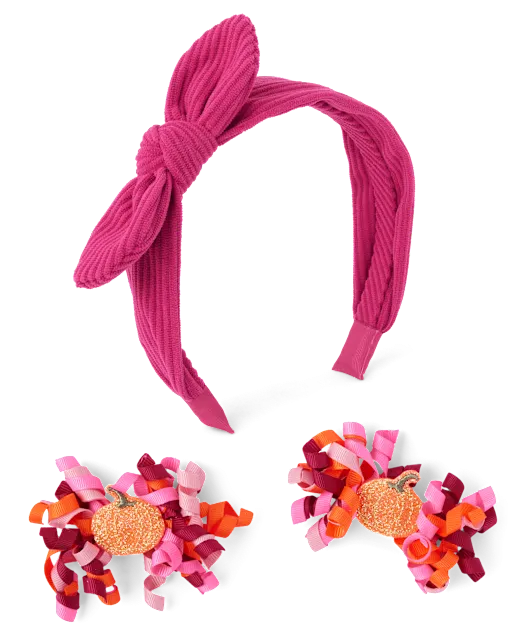 Girls Pumpkin 3-Piece Hair Set - Fall Celebrations