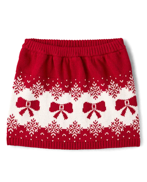 Girls Bow Fairisle Sweater Skirt - Royal Christmas