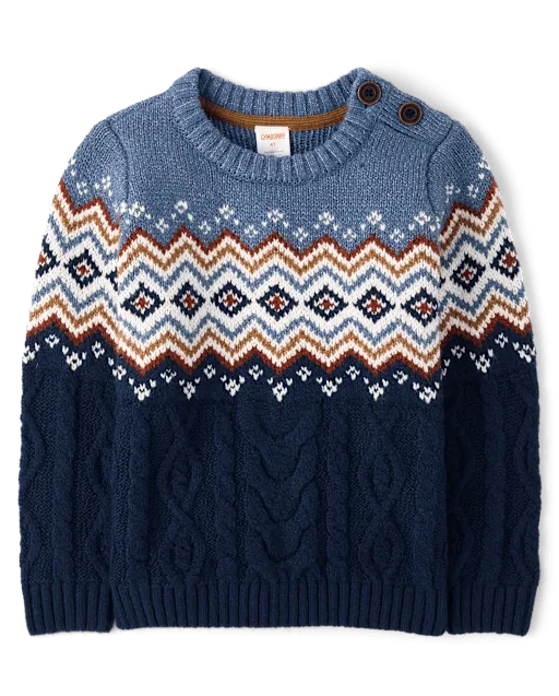 Boys Fairisle Cable Knit Sweater - First Frost