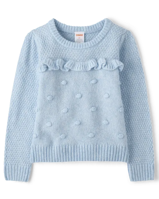 Girls Pointelle Bauble Sweater - First Frost