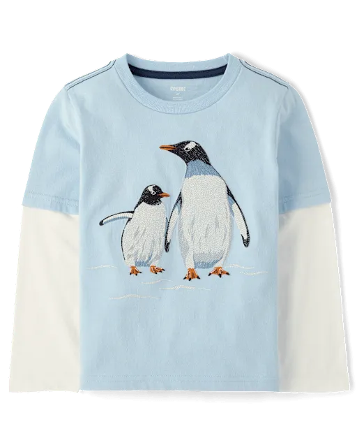 Boys Embroidered Penguin Layered Top - First Frost