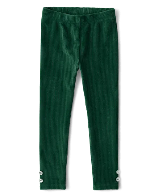 Girls Rhinestone High Rise Faux Cord Leggings - Royal Christmas
