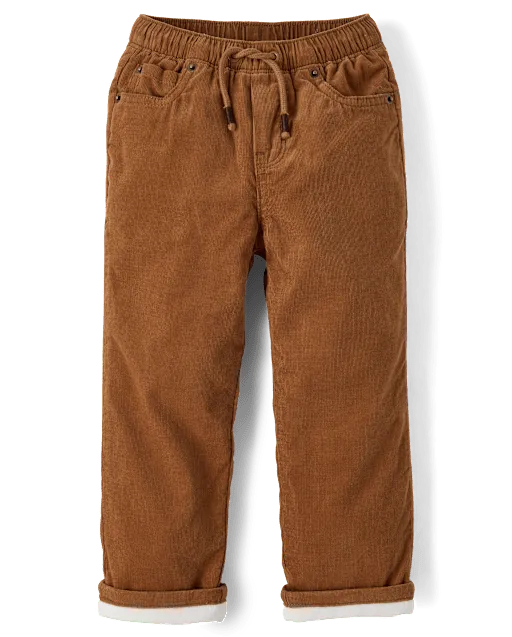 Boys Microfleece Lined Corduroy Pull On Pants - Little Essentials