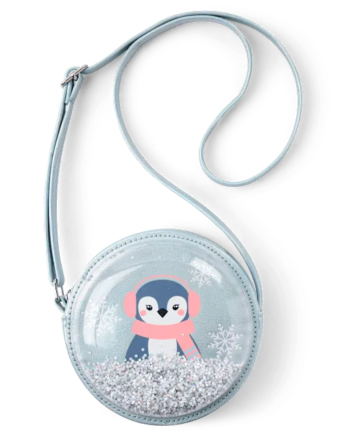 Girls Shakey Glitter Penguin Round Bag - First Frost