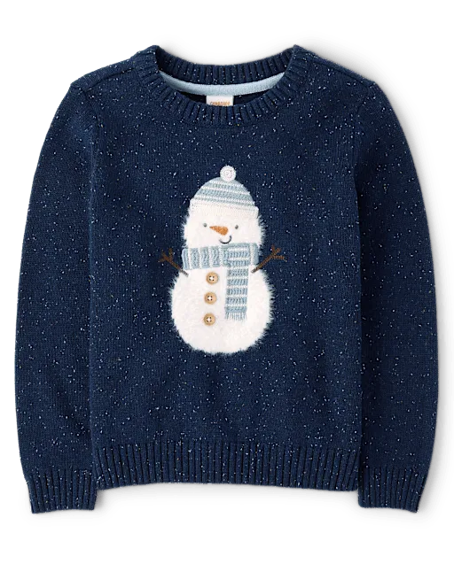 Boys Crochet Snowman Sweater - Royal Christmas