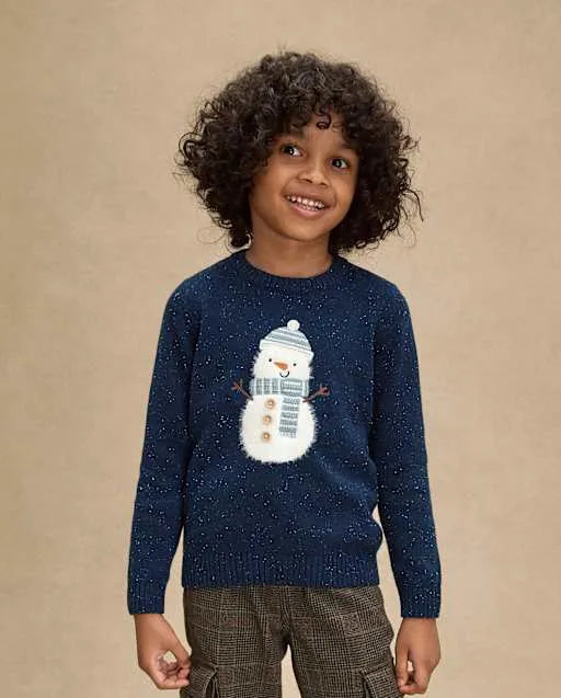 Boys Crochet Snowman Sweater - Royal Christmas