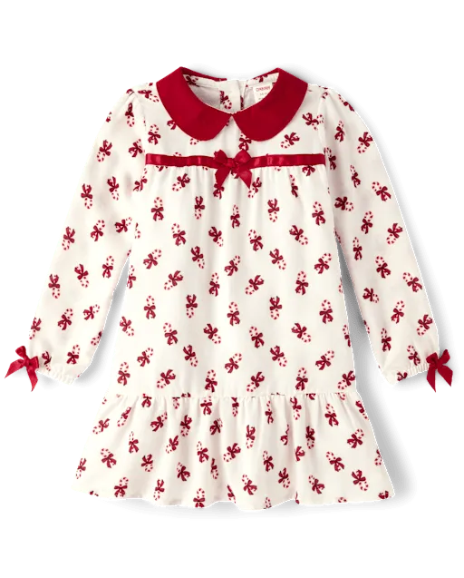 Girls Candy Cane Flannel Ruffle Nightgown
