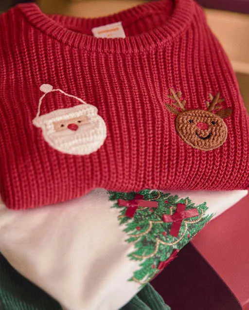 Girls Crochet Holiday Shaker Stitch Sweater - Royal Christmas