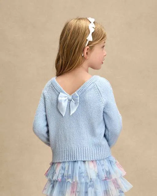 Girls Bow Back Cable Knit Sweater - On Pointe