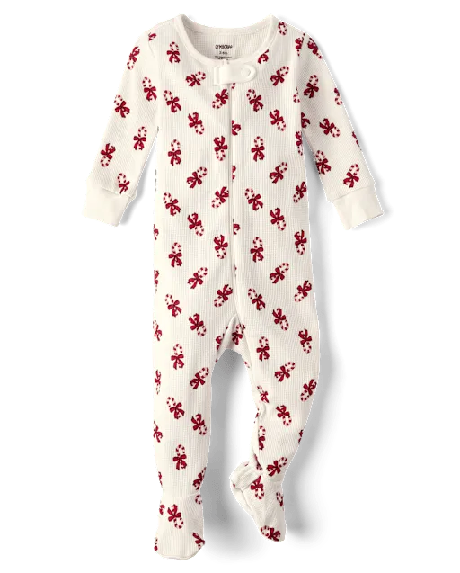 Baby Candy Cane Thermal Footed One Piece Pajamas